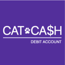 purple background with cat cash logo in the middle