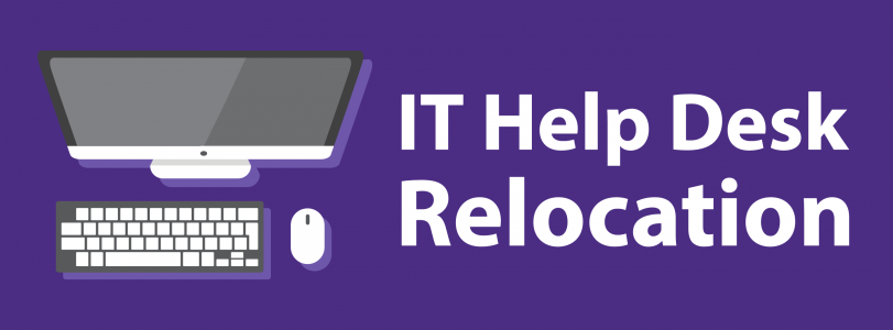 computer illustration with "IT Help Desk Relocation" text