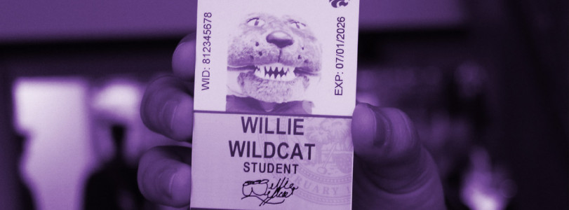 Purple image with a Willie the Wildcat I D card in the cente of the image